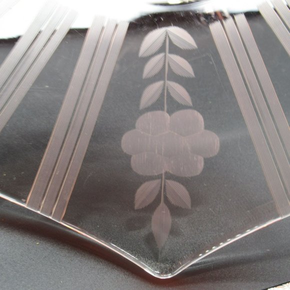 Pink Depression Glass Center Handle Octagon Tray Pastry Server Floral Etched - Picture 9 of 9